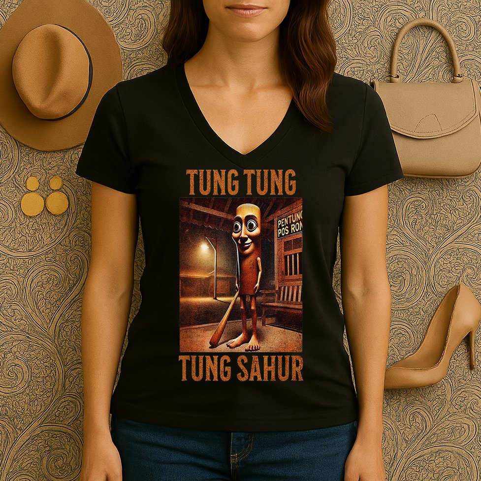 Tung Tung Tung Sahur Italian Brainrot Meme Women's V-Neck T-Shirt