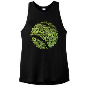 Tennis Terms Tennis Player Playing Tennis Ball Ladies PosiCharge Tri-Blend Wicking Tank