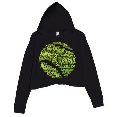 Tennis Terms Tennis Player Playing Tennis Ball Crop Fleece Hoodie