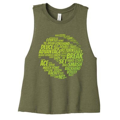 Tennis Terms Tennis Player Playing Tennis Ball Women's Racerback Cropped Tank