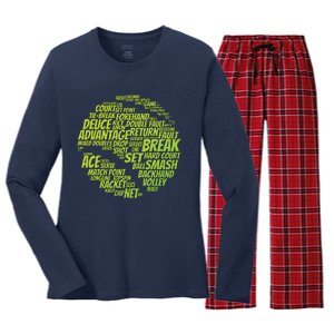 Tennis Terms Tennis Player Playing Tennis Ball Women's Long Sleeve Flannel Pajama Set 