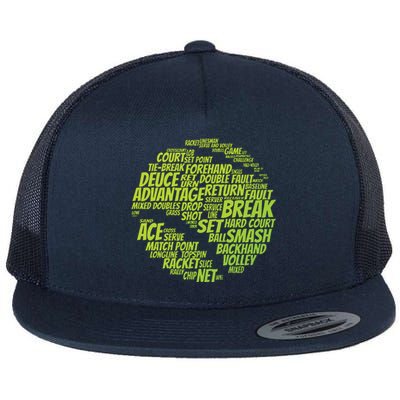 Tennis Terms Tennis Player Playing Tennis Ball Flat Bill Trucker Hat