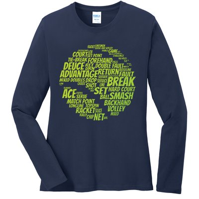 Tennis Terms Tennis Player Playing Tennis Ball Ladies Long Sleeve Shirt