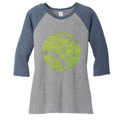 Tennis Terms Tennis Player Playing Tennis Ball Women's Tri-Blend 3/4-Sleeve Raglan Shirt