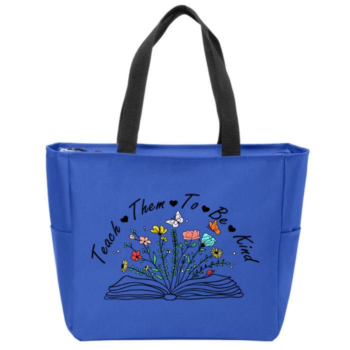 Teach Them To Be Kind Retro Daisy Floral Book Teacher Day Meaningful Gift Zip Tote Bag