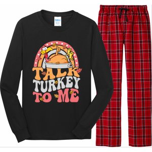 Talk Turkey To Me Autumn Fall Leaves Thanksgiving Cute Gift Long Sleeve Pajama Set