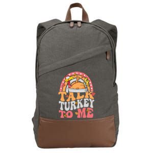 Talk Turkey To Me Autumn Fall Leaves Thanksgiving Cute Gift Cotton Canvas Backpack