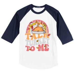 Talk Turkey To Me Autumn Fall Leaves Thanksgiving Cute Gift Baseball Sleeve Shirt