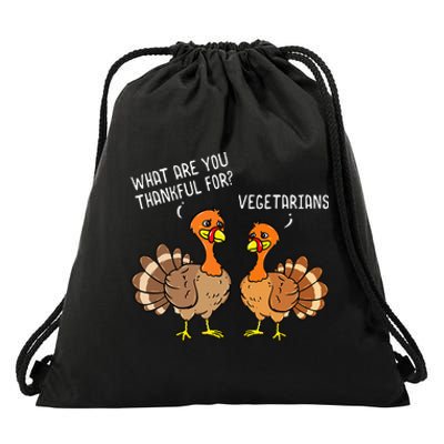 Turkeys Talking Thankful Vegetarians Thanksgiving Vegan Drawstring Bag