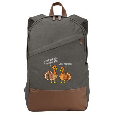 Turkeys Talking Thankful Vegetarians Thanksgiving Vegan Cotton Canvas Backpack