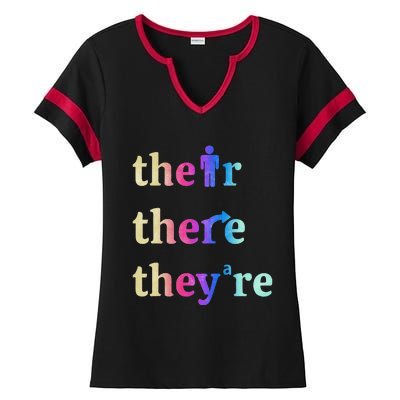 There Their TheyRe English Grammar Funny Teacher Ladies Halftime Notch Neck Tee