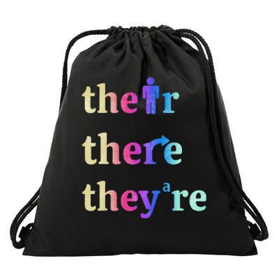 There Their TheyRe English Grammar Funny Teacher Drawstring Bag