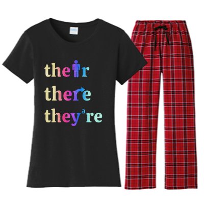 There Their TheyRe English Grammar Funny Teacher Women's Flannel Pajama Set