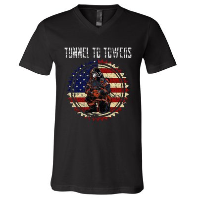 Tunnel To Towers America Flag Inserts V-Neck T-Shirt