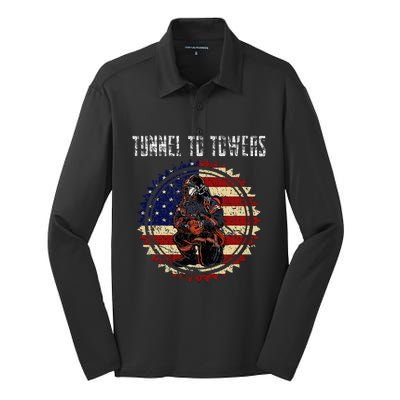 Tunnel To Towers America Flag Inserts Silk Touch Performance Long Sleeve Polo