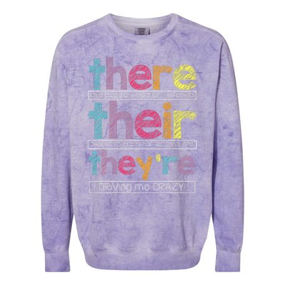 There Their Theyre English Grammar Teacher Funny Humor Colorblast Crewneck Sweatshirt