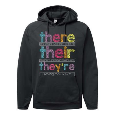 There Their Theyre English Grammar Teacher Funny Humor Performance Fleece Hoodie