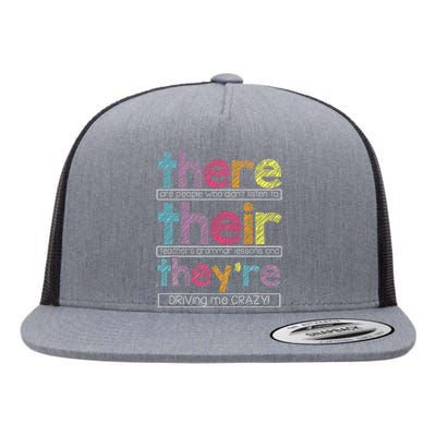 There Their Theyre English Grammar Teacher Funny Humor Flat Bill Trucker Hat