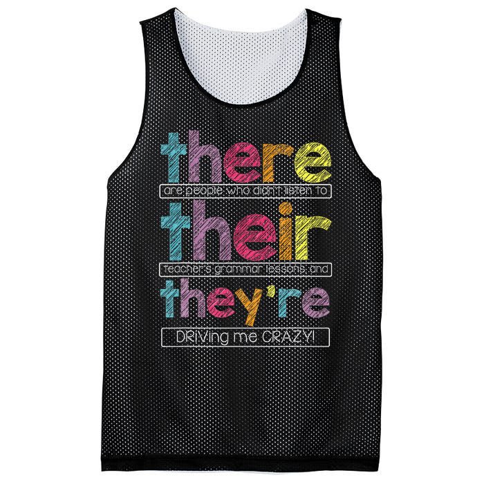 There Their Theyre English Grammar Teacher Funny Humor Mesh Reversible Basketball Jersey Tank