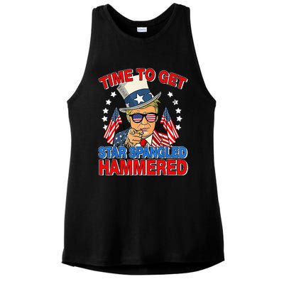 Trump Time To Get Star Spangled Hammered Ladies PosiCharge Tri-Blend Wicking Tank