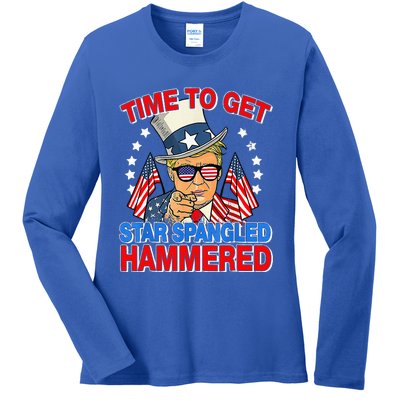 Trump Time To Get Star Spangled Hammered Ladies Long Sleeve Shirt