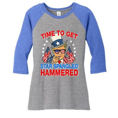 Trump Time To Get Star Spangled Hammered Women's Tri-Blend 3/4-Sleeve Raglan Shirt