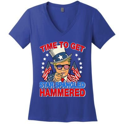 Trump Time To Get Star Spangled Hammered Women's V-Neck T-Shirt