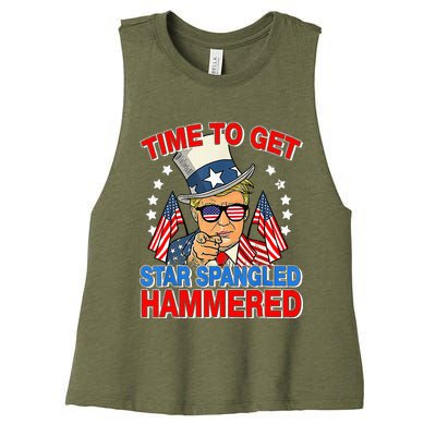 Trump Time To Get Star Spangled Hammered Women's Racerback Cropped Tank