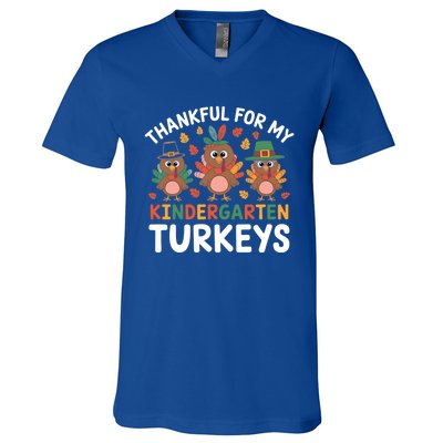 Thanksgiving Teacher Thankful For My Kindergarten Turkeys Gift V-Neck T-Shirt