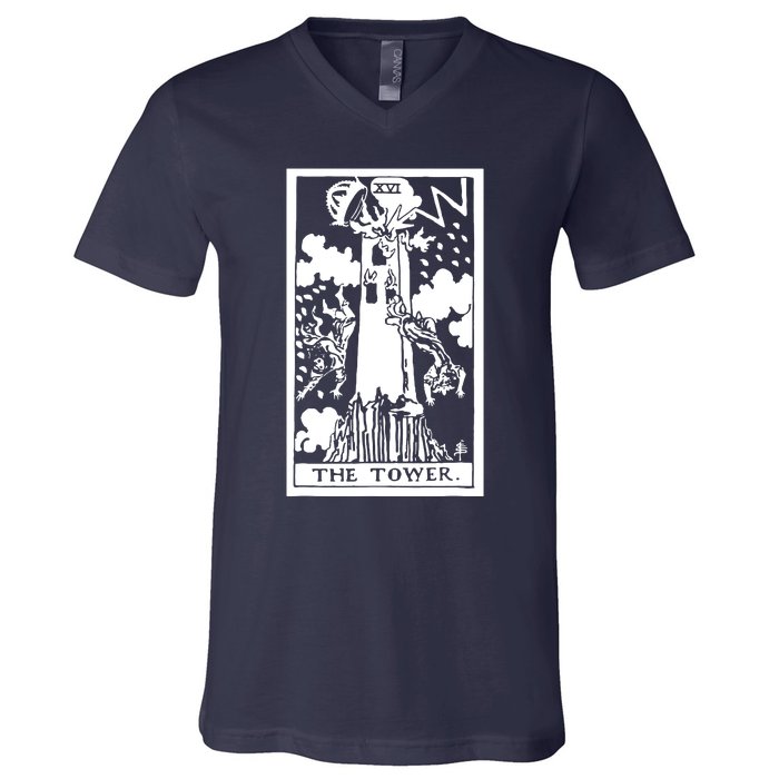 The T0wer Tarot Card Xvi V-Neck T-Shirt