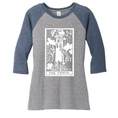 The T0wer Tarot Card Xvi Women's Tri-Blend 3/4-Sleeve Raglan Shirt