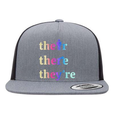 There Their They're English Grammar Funny Teacher Flat Bill Trucker Hat