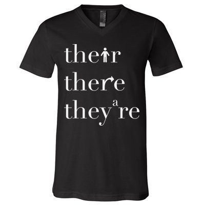 There Their They're English Teacher Funny Grammar Teacher V-Neck T-Shirt