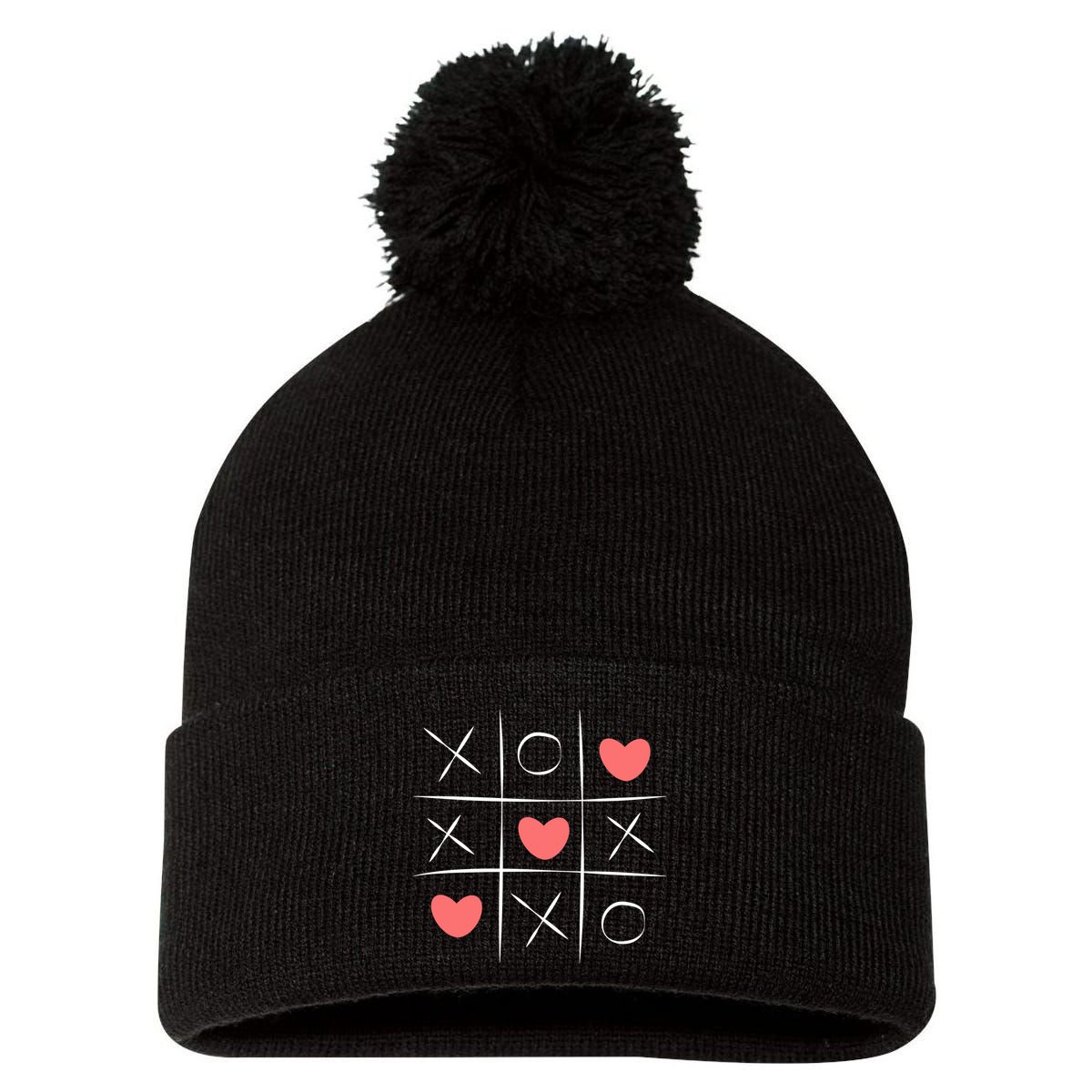 Tic Tac Toe Xoxo Valentines Day Cute Pom Pom 12in Knit Beanie