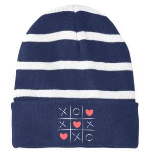 Tic Tac Toe Xoxo Valentines Day Cute Striped Beanie with Solid Band