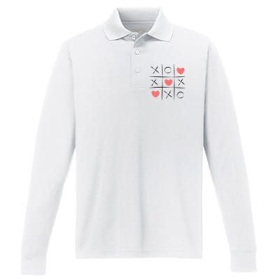 Tic Tac Toe Xoxo Valentines Day Cute Performance Long Sleeve Polo