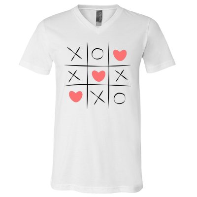 Tic Tac Toe Xoxo Valentines Day Cute V-Neck T-Shirt