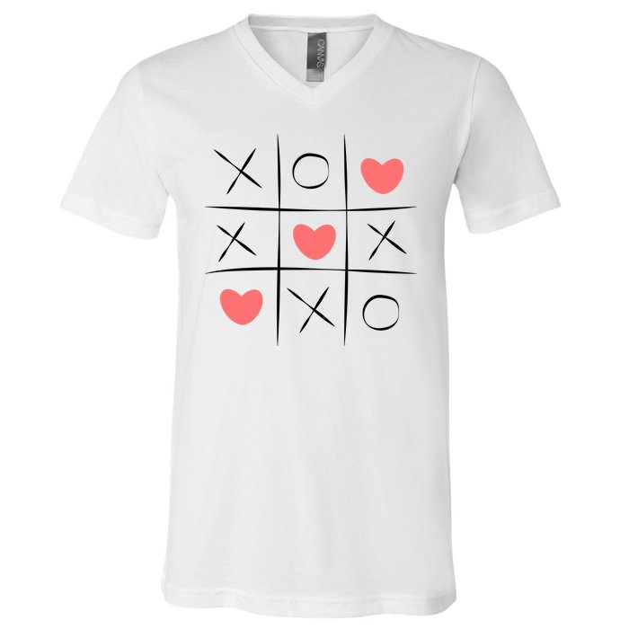 Tic Tac Toe Xoxo Valentines Day Cute V-Neck T-Shirt