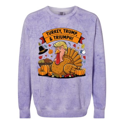 Turkey Trump & Triumph Thanksgiving 2024 Election Colorblast Crewneck Sweatshirt