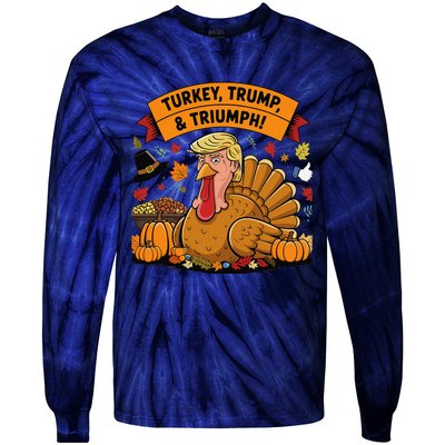 Turkey Trump & Triumph Thanksgiving 2024 Election Tie-Dye Long Sleeve Shirt