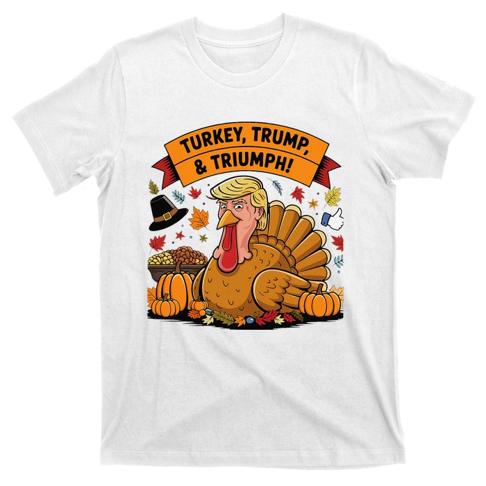 Turkey Trump & Triumph Thanksgiving 2024 Election T-Shirt