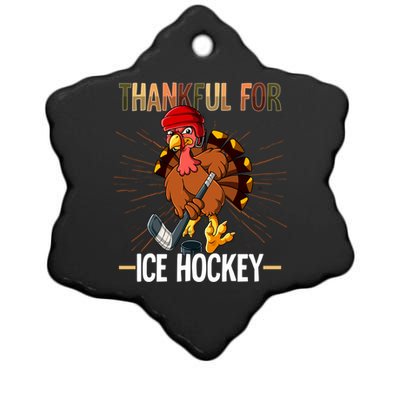 Thanksgiving Turkey Thankful For Ice Hockey Meaningful Gift Ceramic Star Ornament