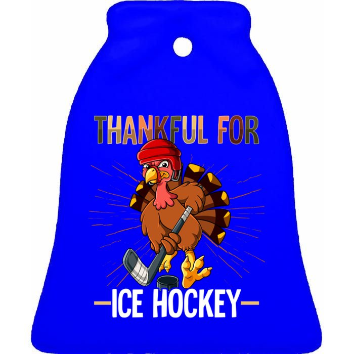 Thanksgiving Turkey Thankful For Ice Hockey Meaningful Gift Ceramic Bell Ornament