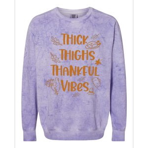 Thick Thighs Thankful Vibes Funny Thanksgiving Cute Turkey Colorblast Crewneck Sweatshirt