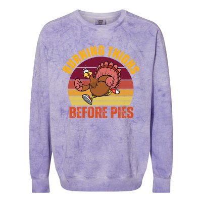 Thanksgiving Turkey Trot 5k Race Burning Thighs Before Pies Gift Colorblast Crewneck Sweatshirt