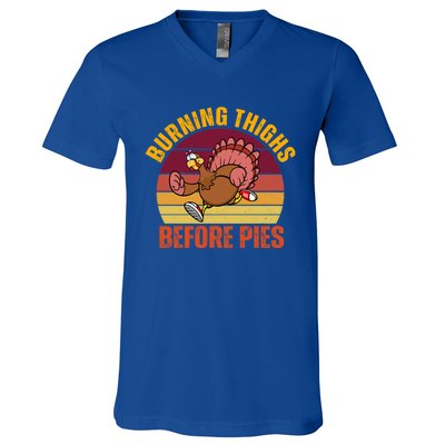 Thanksgiving Turkey Trot 5k Race Burning Thighs Before Pies Gift V-Neck T-Shirt