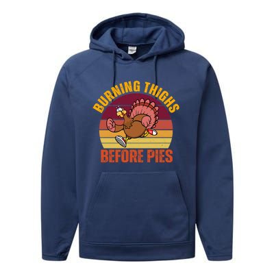 Thanksgiving Turkey Trot 5k Race Burning Thighs Before Pies Gift Performance Fleece Hoodie