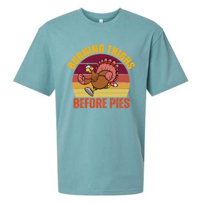 Thanksgiving Turkey Trot 5k Race Burning Thighs Before Pies Gift Sueded Cloud Jersey T-Shirt