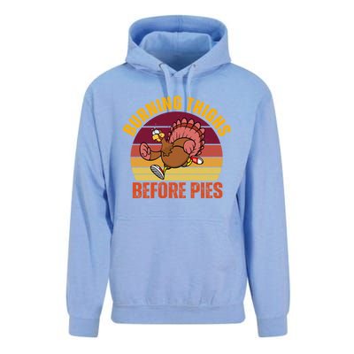 Thanksgiving Turkey Trot 5k Race Burning Thighs Before Pies Gift Unisex Surf Hoodie