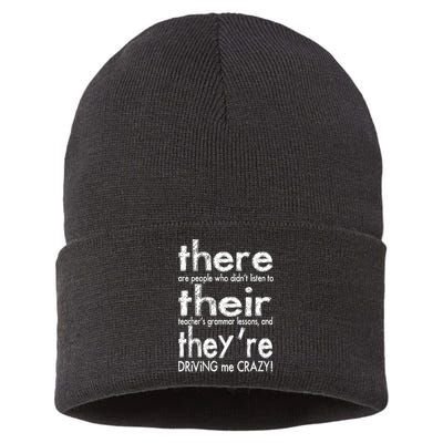 There Their They're Driving Me Crazy English Teacher Sustainable Knit Beanie